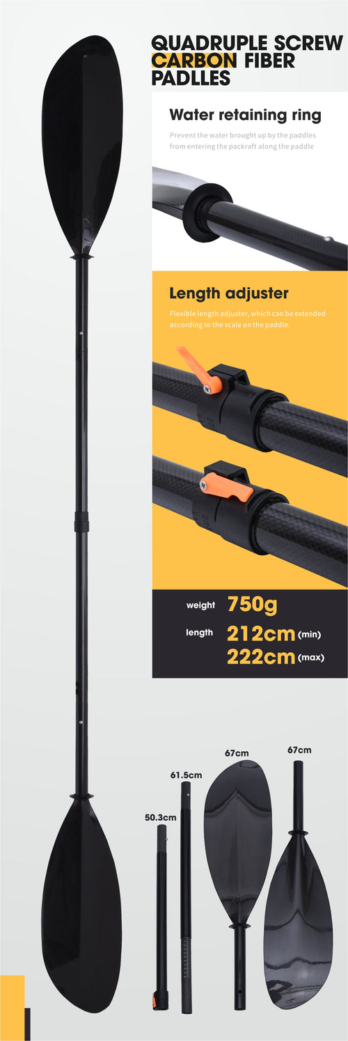 Pagaie Packraft/Kayak en Fibre de Carbone